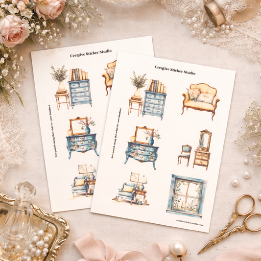 Sticker Sheet Set of 2 - French Country Aqua