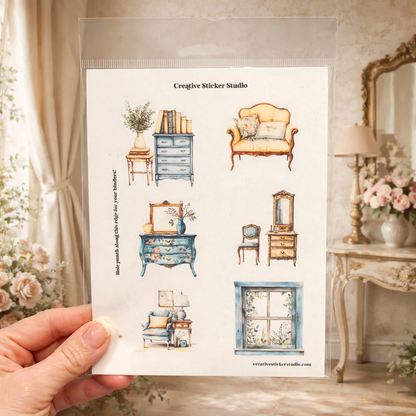 Sticker Sheet Set of 2 - French Country Aqua