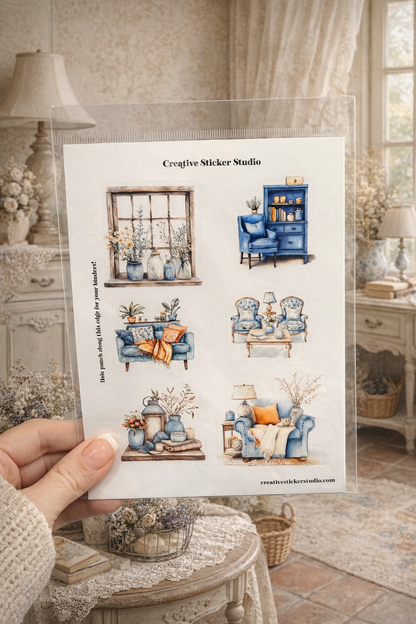 Sticker Sheet Set of 2 - French Country Blue