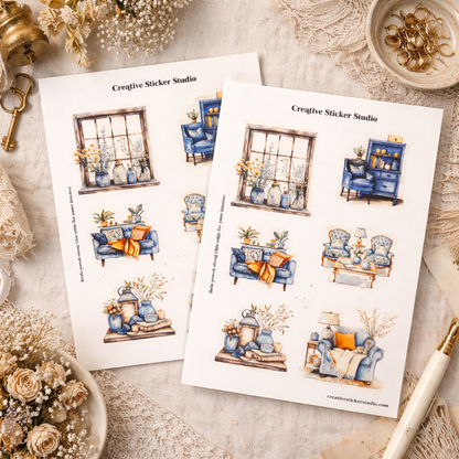 Sticker Sheet Set of 2 - French Country Blue