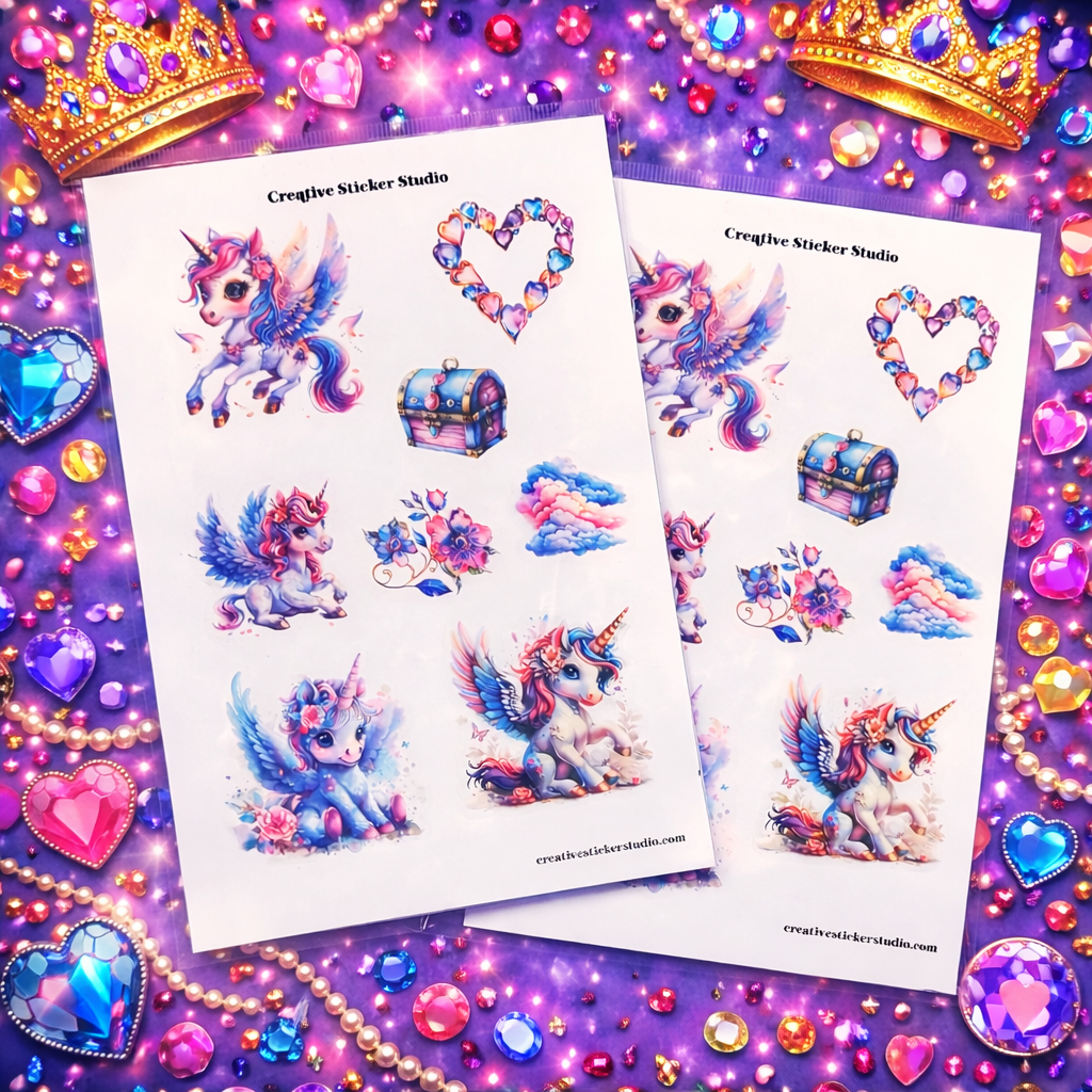 Sticker Sheet Set of 2 - Jeweled Unicorn
