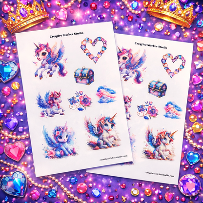 Sticker Sheet Set of 2 - Jeweled Unicorn