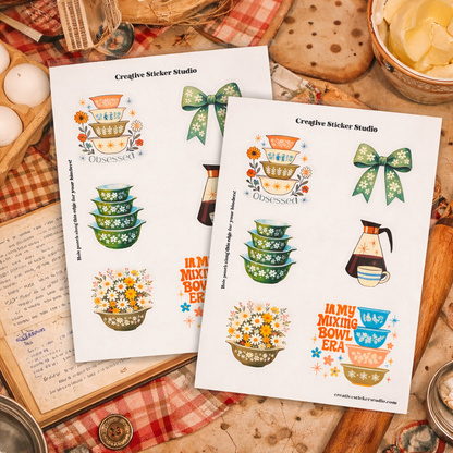 Sticker Sheet Set of 2 - Vintage Bowls Green