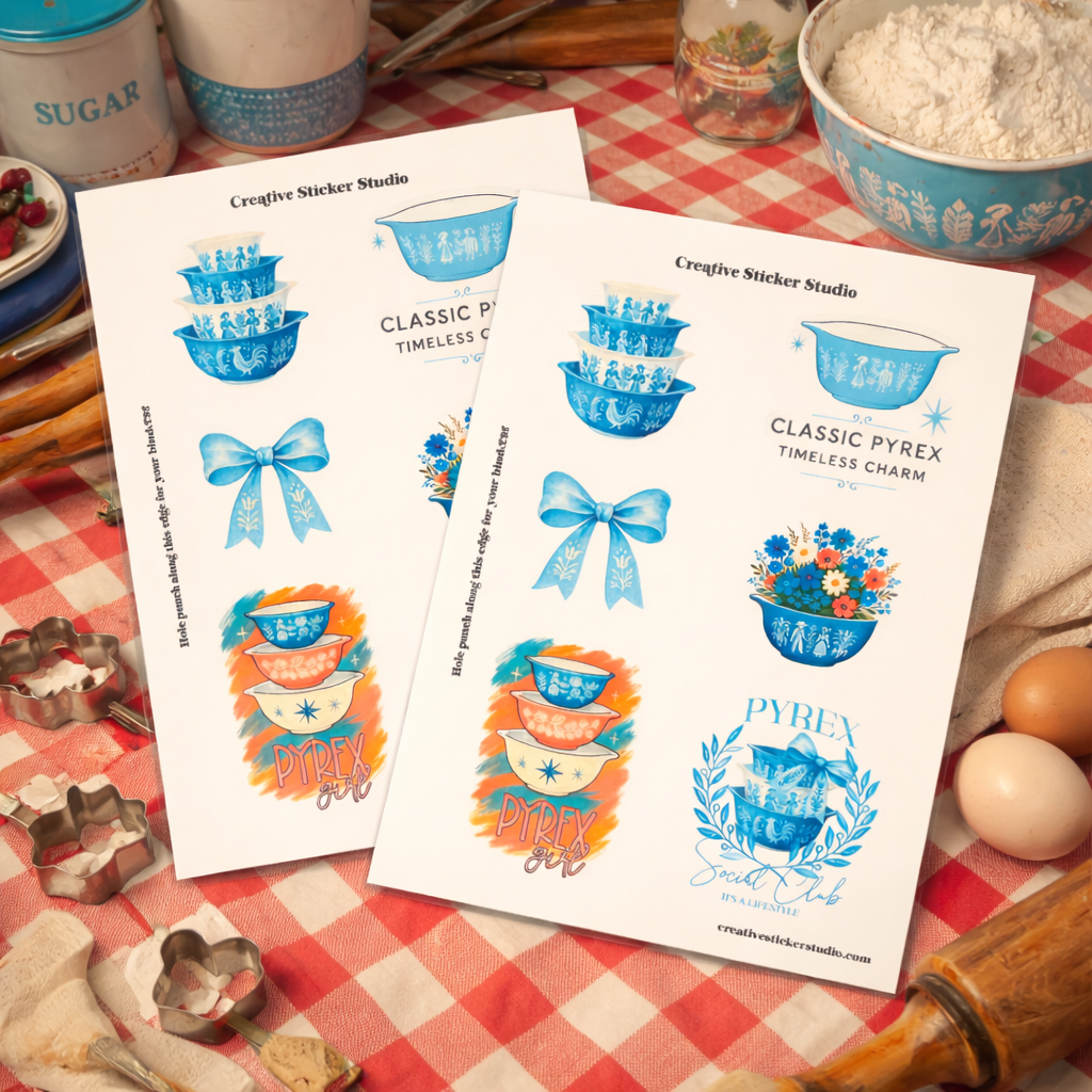 Sticker Sheet Set of 2 - Vintage Bowls Blue