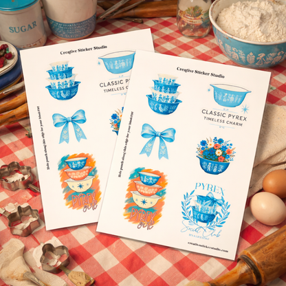 Sticker Sheet Set of 2 - Vintage Bowls Blue