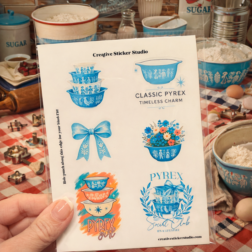 Sticker Sheet Set of 2 - Vintage Bowls Blue