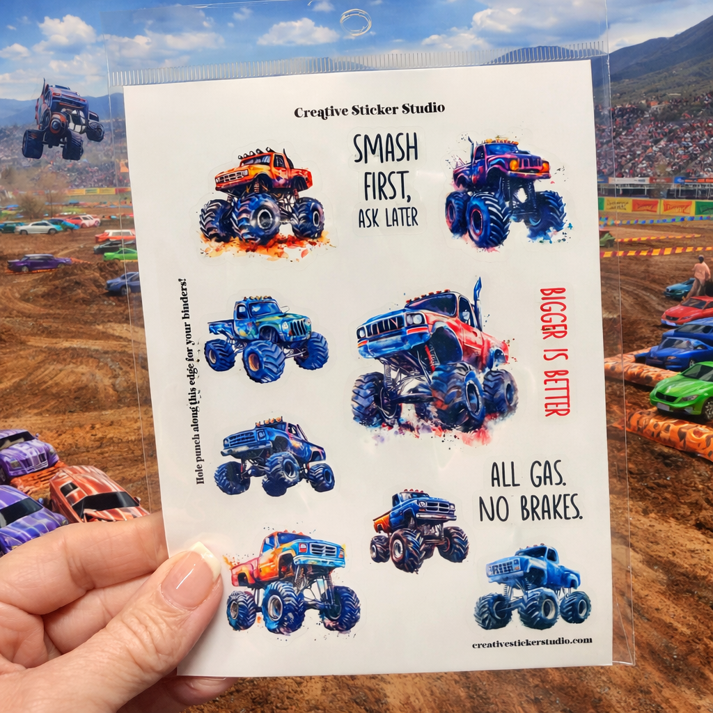 Sticker Sheet Set of 2 - Smash First Monster Trucks