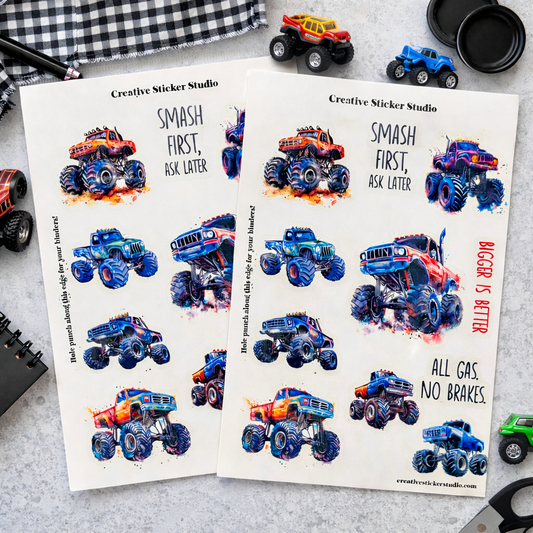 Sticker Sheet Set of 2 - Smash First Monster Trucks