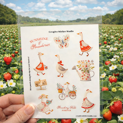 Sticker Sheet Set of 2 - Strawberry Geese
