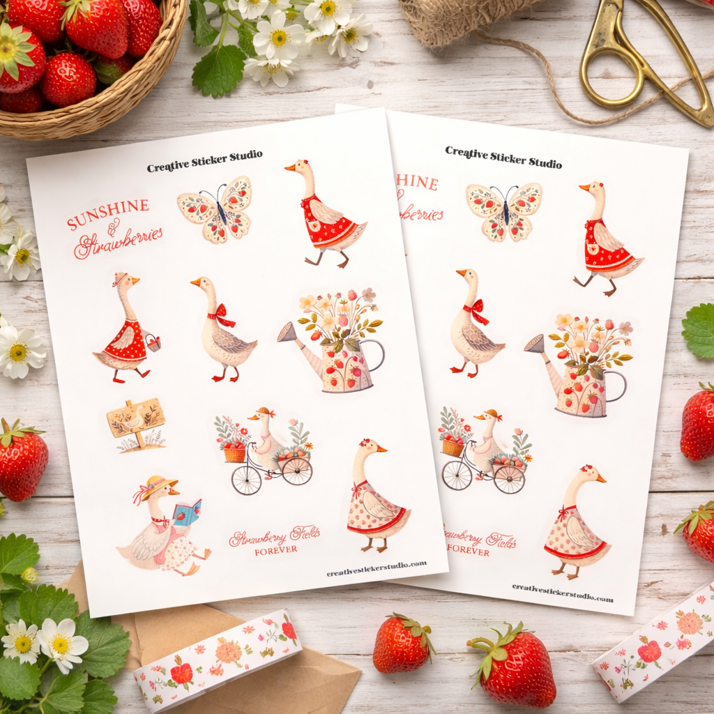 Sticker Sheet Set of 2 - Strawberry Geese