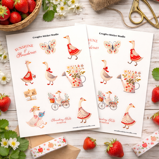 Sticker Sheet Set of 2 - Strawberry Geese