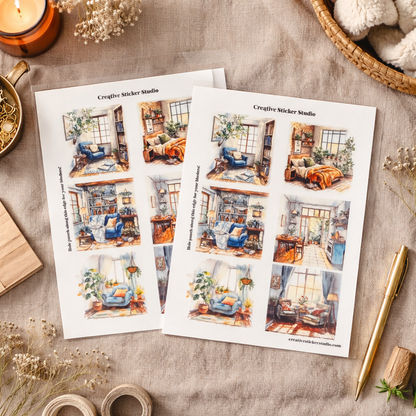 Sticker Sheet Set of 2 -Bookish Rooms