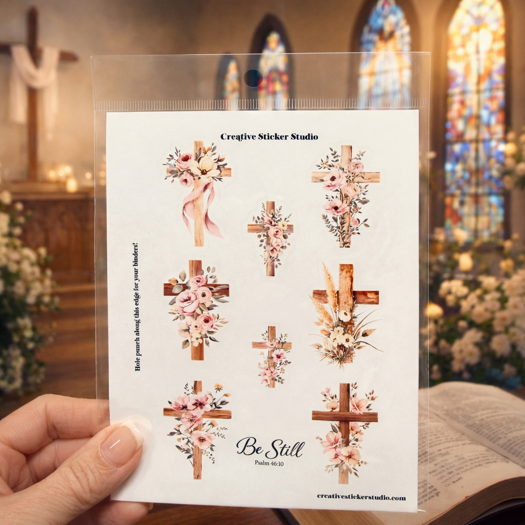 Sticker Sheet Set of 2 - Wooden Floral Crosses