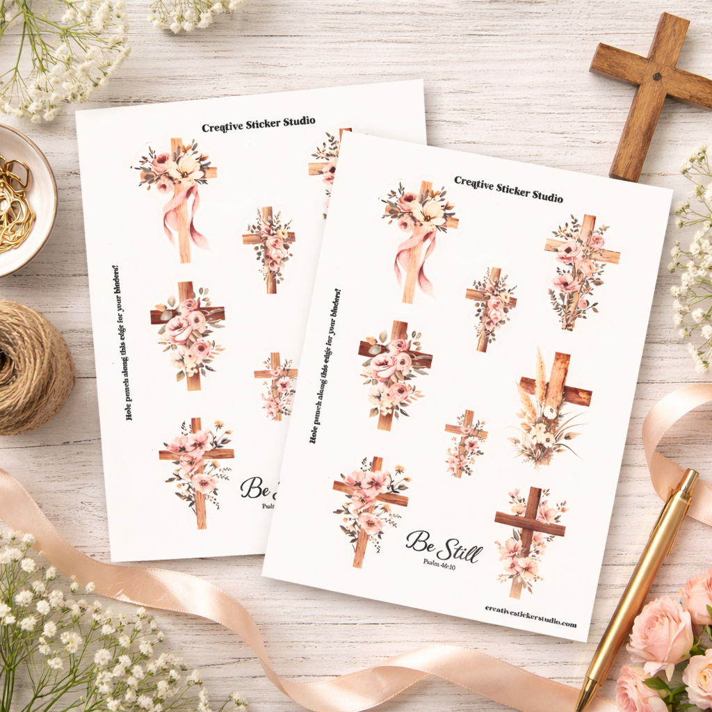 Sticker Sheet Set of 2 - Wooden Floral Crosses