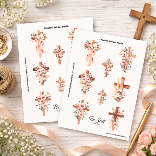 Sticker Sheet Set of 2 - Wooden Floral Crosses