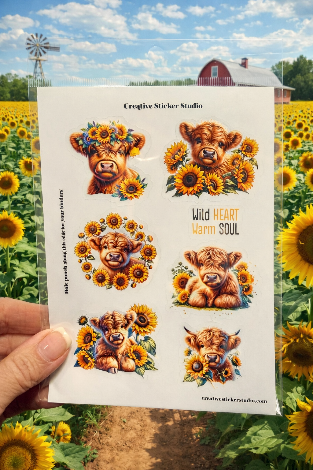 Sticker Sheet Set of 2 - Highland Cows Wild Sunflowers