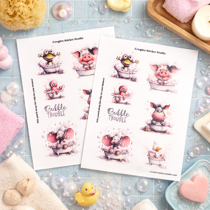 Sticker Sheet Set of 2 - Bathtime Animals Bubbles