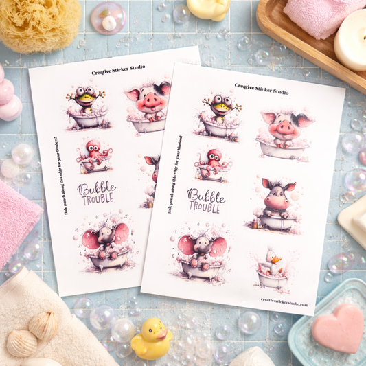 Sticker Sheet Set of 2 - Bathtime Animals Bubbles