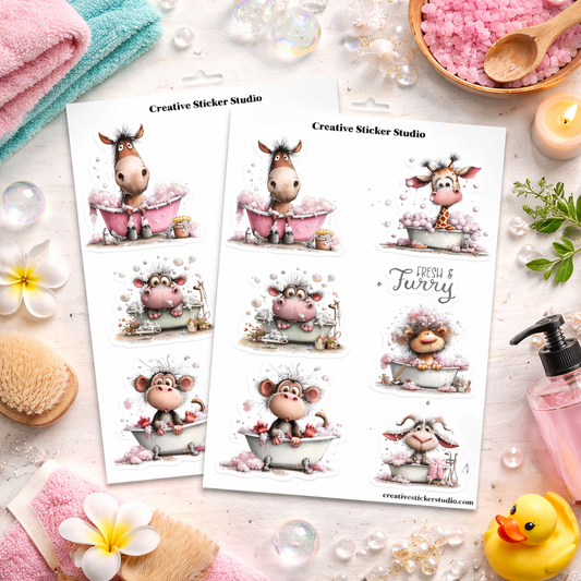 Sticker Sheet Set of 2 - Bathtime Animals Furry