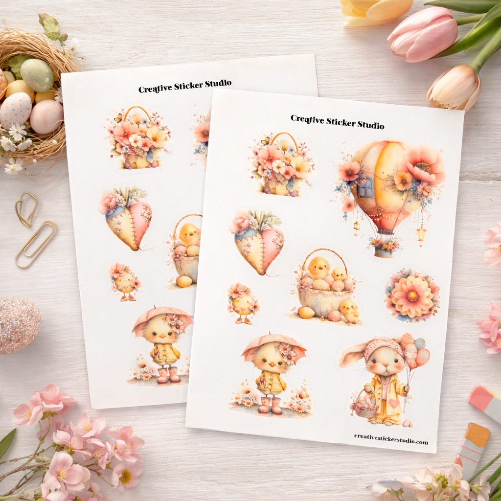 Sticker Sheet Set of 2 - Boho Easter  Hot Air Balloon