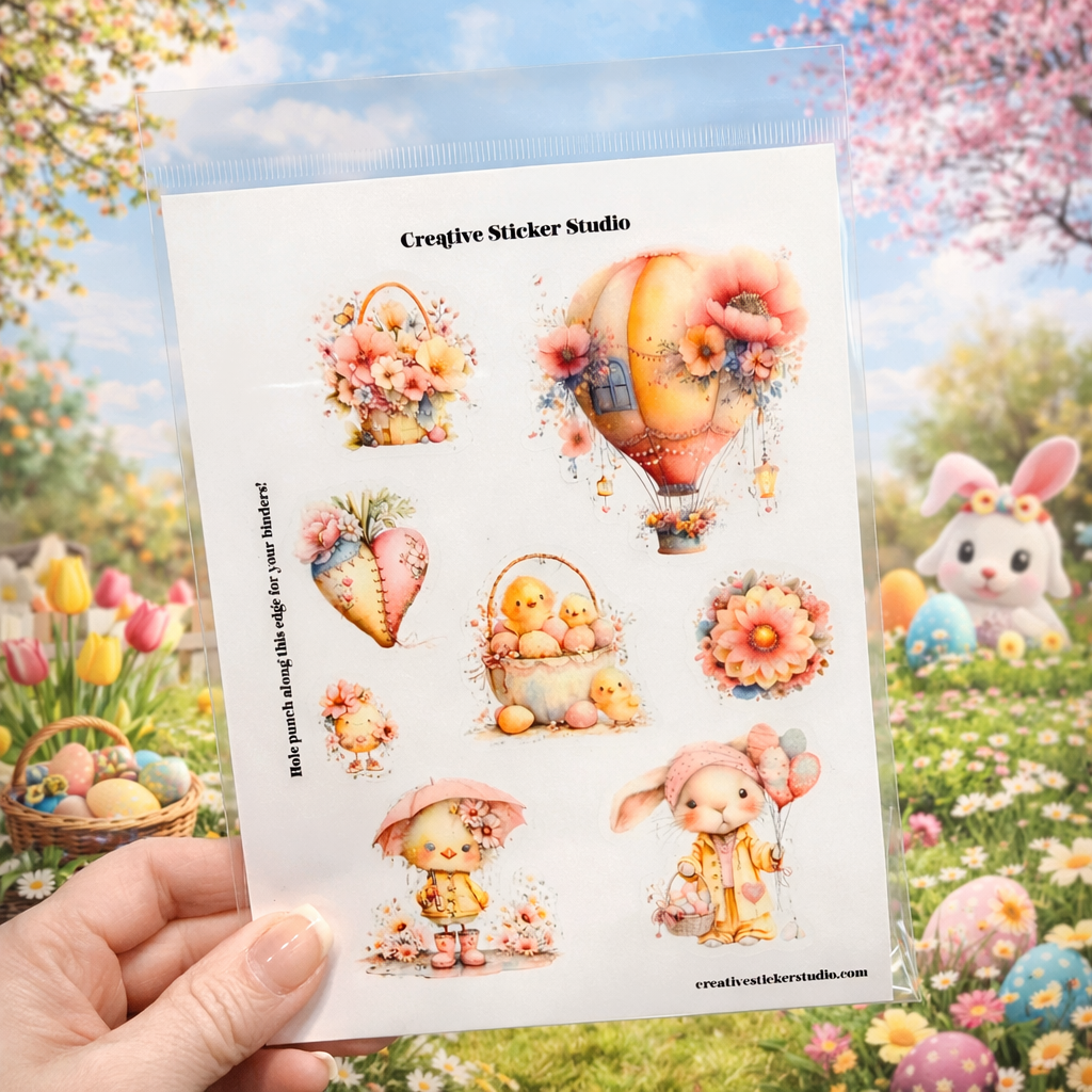 Sticker Sheet Set of 2 - Boho Easter  Hot Air Balloon