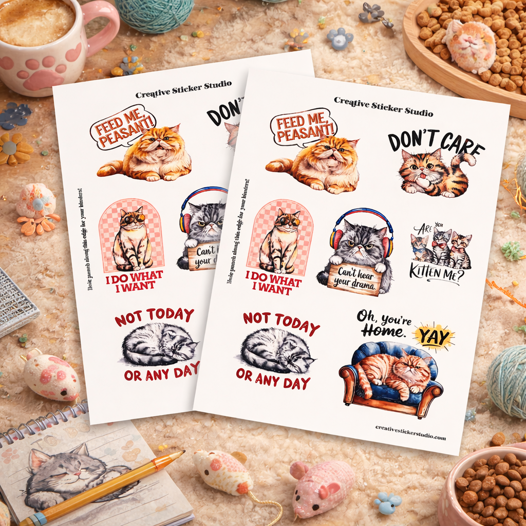 Sticker Sheet Set of 2 - Sassy Cats Feed Me