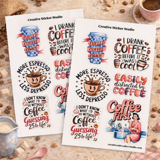 Sticker Sheet Set of 2 - Sassy Coffee More Espresso