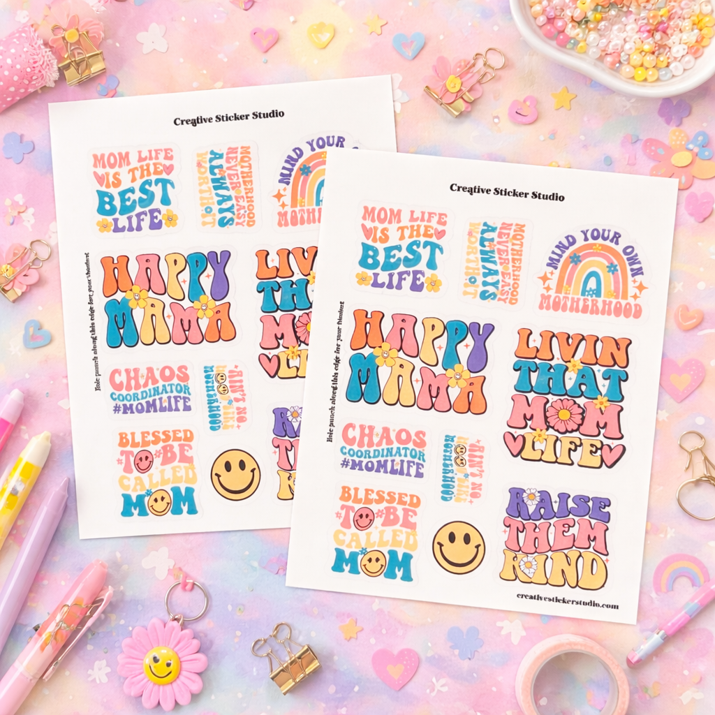 Sticker Sheet Set of 2 - Mom Life Retro Pastel
