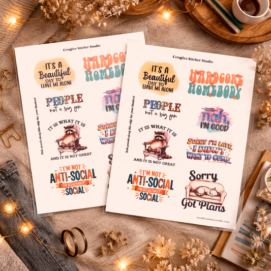 Sticker Sheet Set of 2 - Sassy Introvert Homebody
