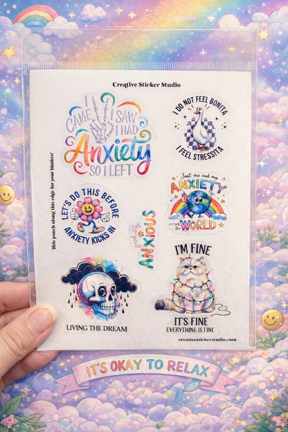Sticker Sheet Set of 2 - Sassy Anxiety It's Fine