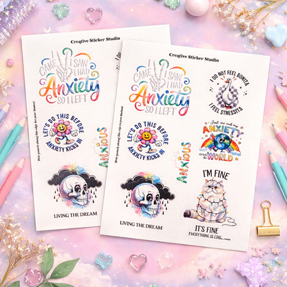 Sticker Sheet Set of 2 - Sassy Anxiety It's Fine