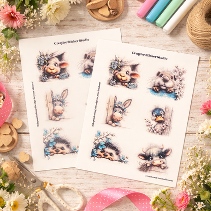 Sticker Sheet Set of 2 -Spring Peekers w Lamb