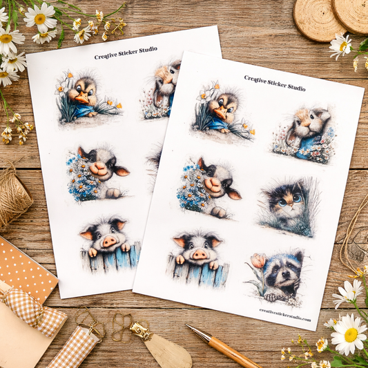 Sticker Sheet Set of 2 -Spring Peekers w Cat