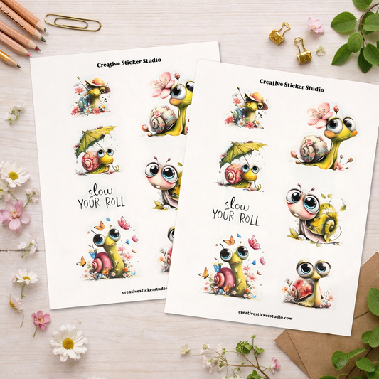 Sticker Sheet Set of 2 - Quirky Snail Slow Roll