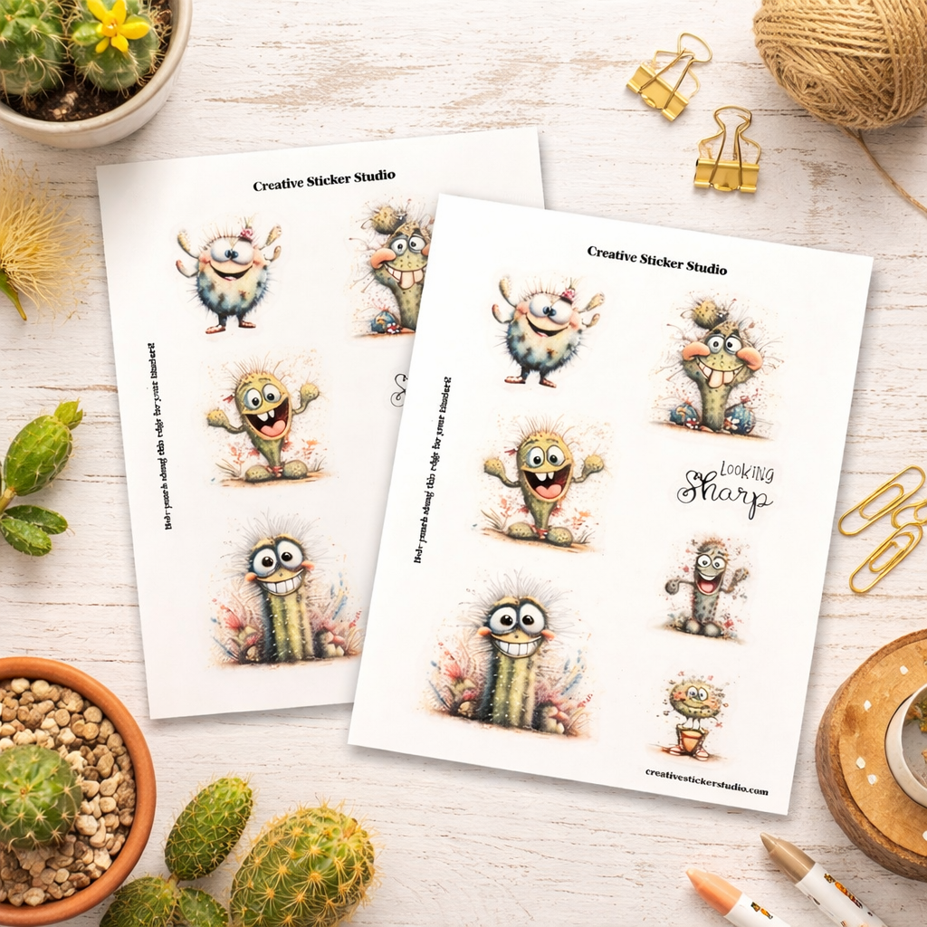 Sticker Sheet Set of 2 - Quirky Cactus Sharp
