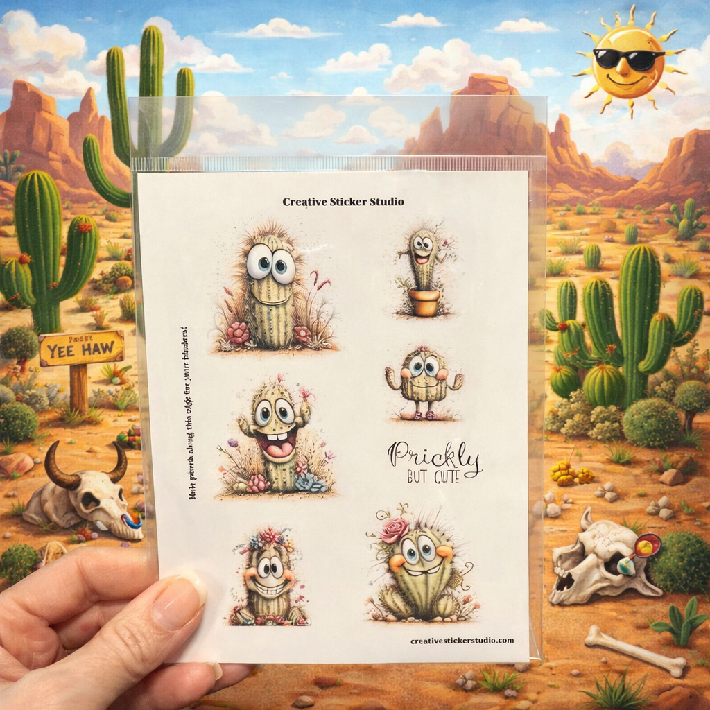 Sticker Sheet Set of 2 - Quirky Cactus Prickly