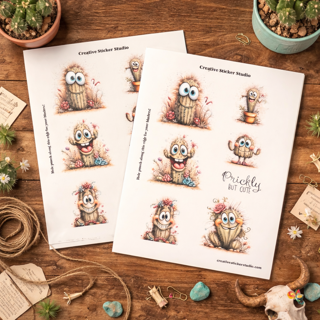 Sticker Sheet Set of 2 - Quirky Cactus Prickly