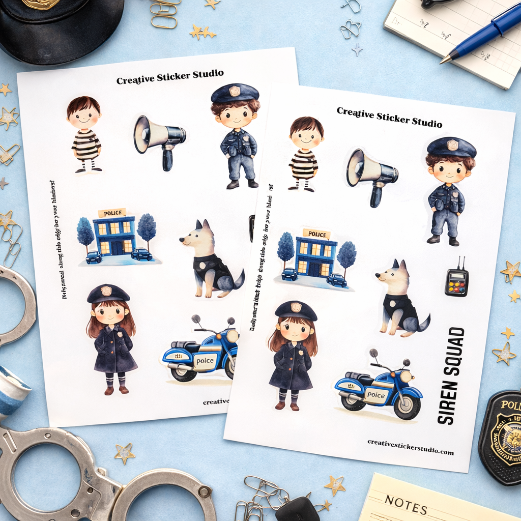 Sticker Sheet Set of 2 - Police Station Squad