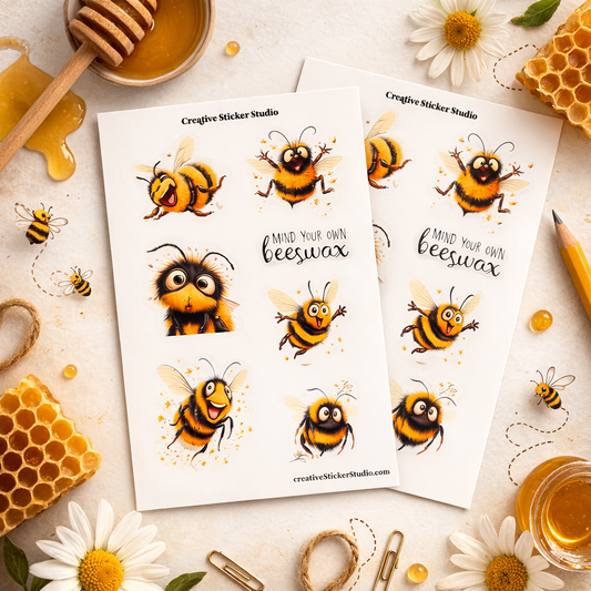 Sticker Sheet Set of 2 - Quirky Bees Mind Your Own