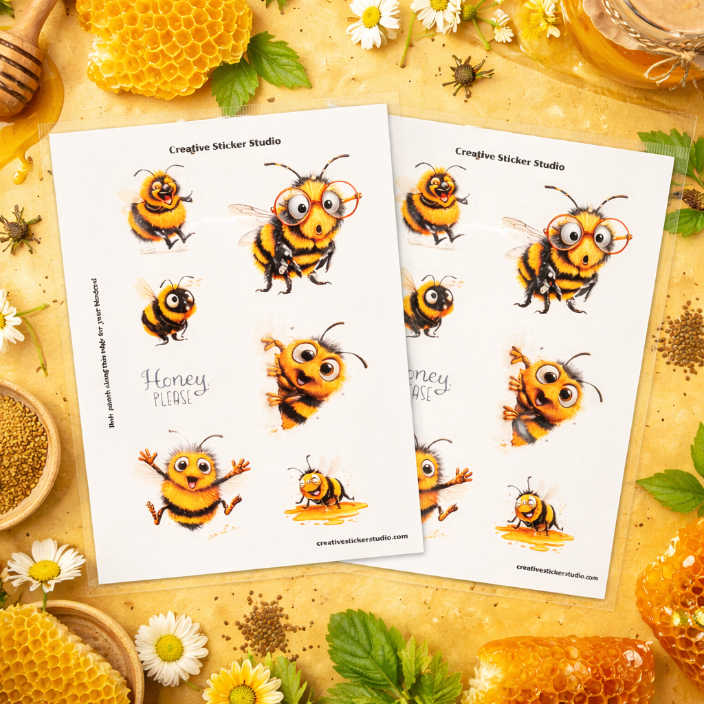 Sticker Sheet Set of 2 - Quirky Bees Honey, Please