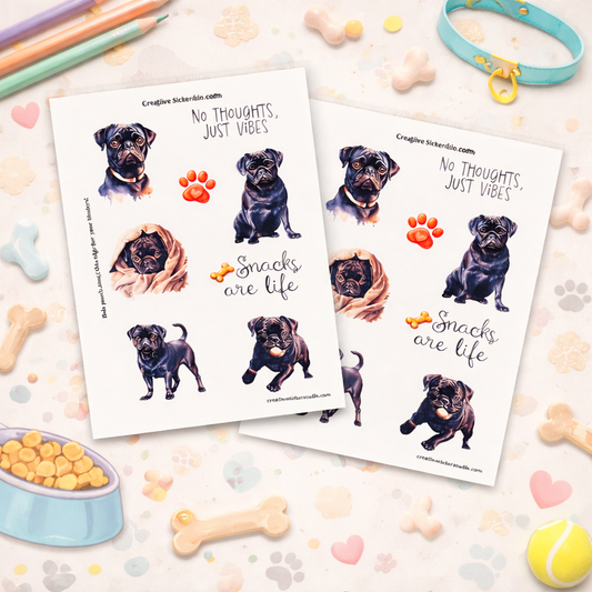 Sticker Sheet Set of 2 - Black Pug Vibes