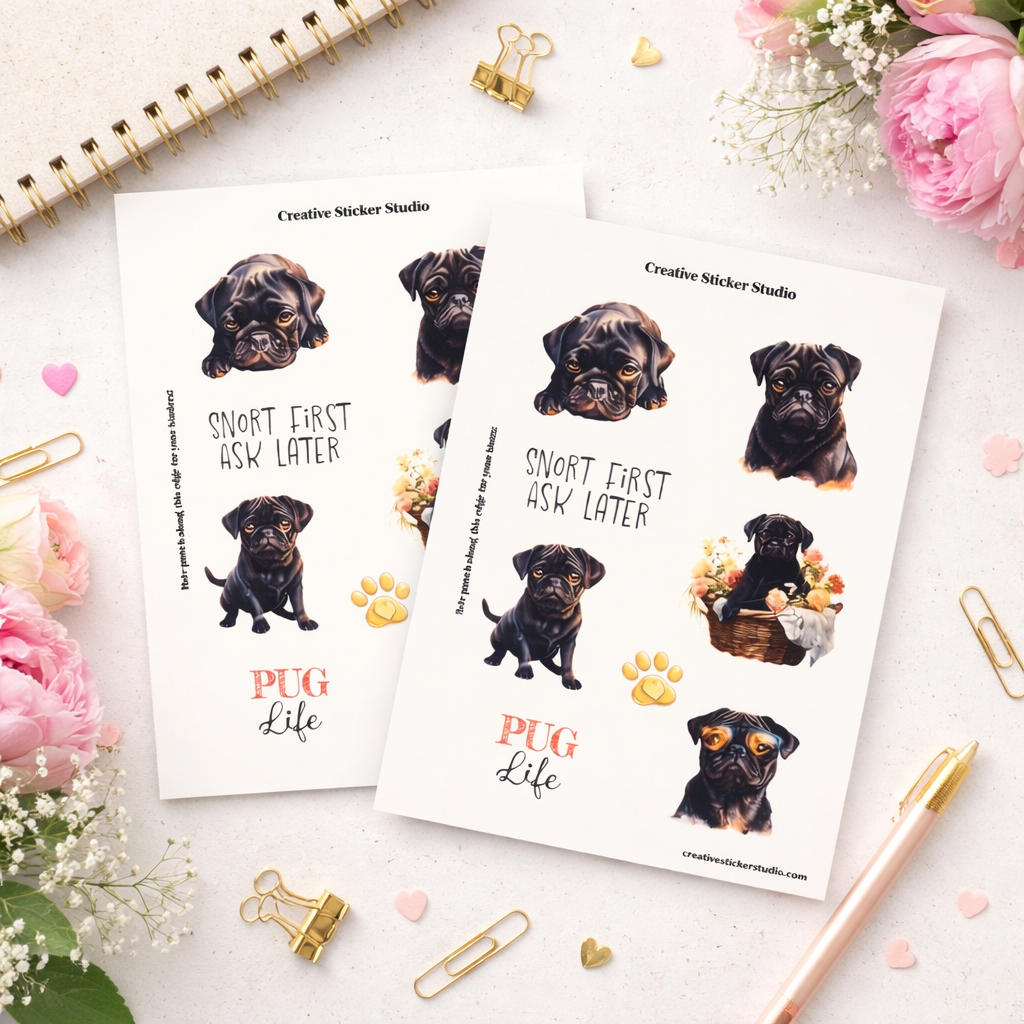 Sticker Sheet Set of 2 - Black Pug Life