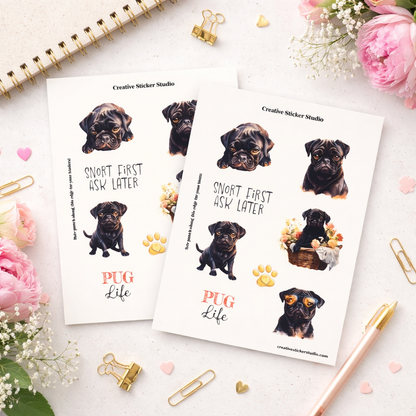 Sticker Sheet Set of 2 - Black Pug Life