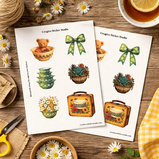 Sticker Sheet Set of 2 - Vintage Dishes in Green