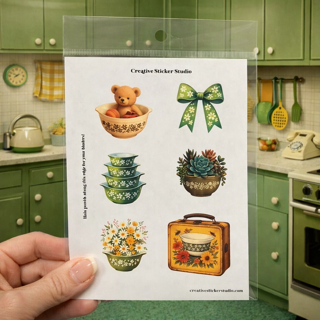 Sticker Sheet Set of 2 - Vintage Dishes in Green