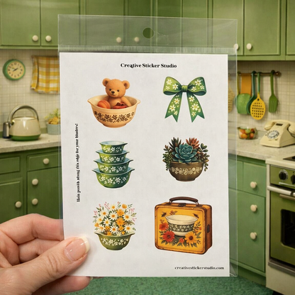Sticker Sheet Set of 2 - Vintage Dishes in Green