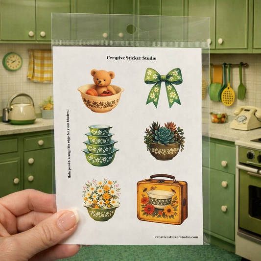 Sticker Sheet Set of 2 - Vintage Dishes in Green