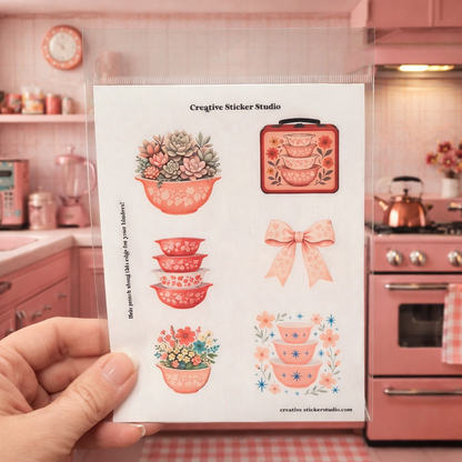Sticker Sheet Set of 2 - Vintage Dishes in Pink