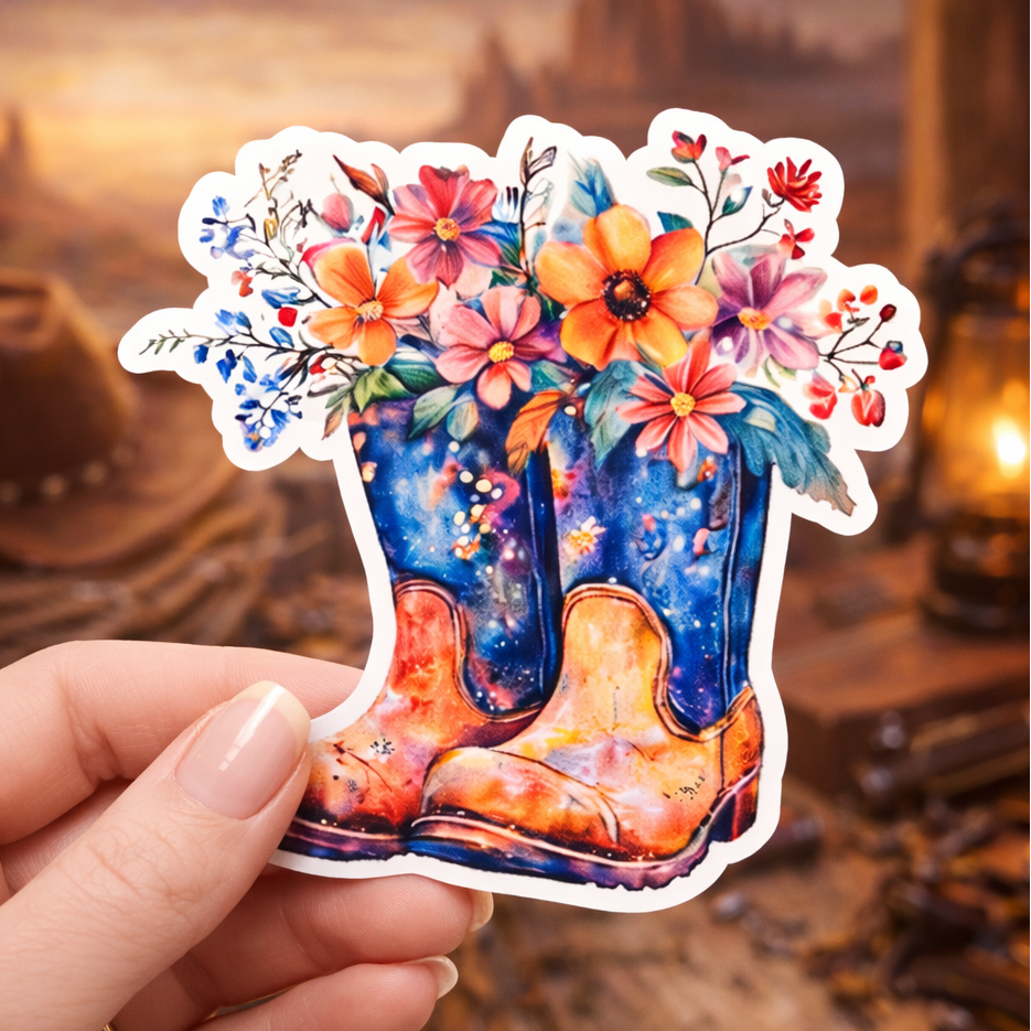 XLARGE Sticker - Western Boots Floral