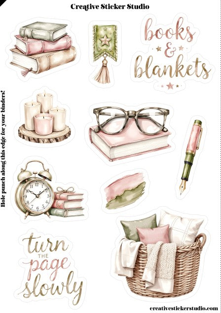 Sticker Sheet Set of 2 - Cozy Reader Books & Blankets